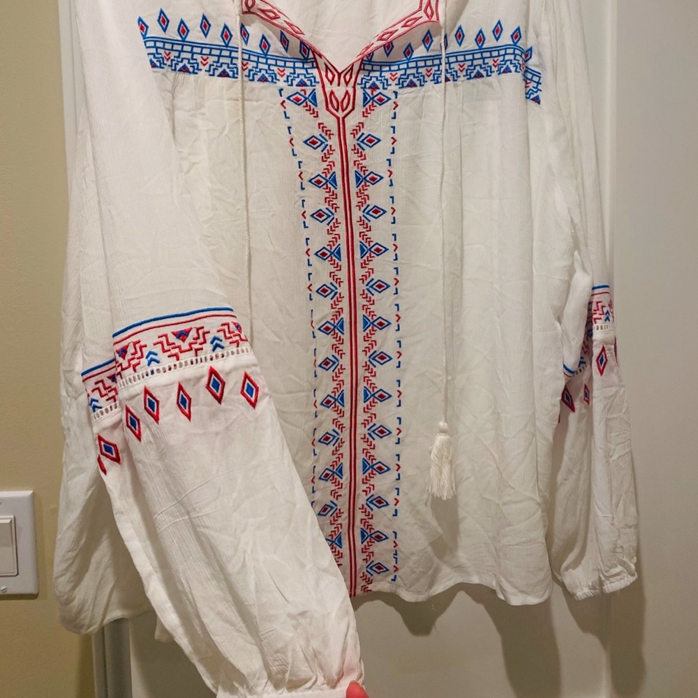 White Sheer Fairy Western Embroidered Blouse Top 3X Lord and Taylor Festival - Picture 4 of 4